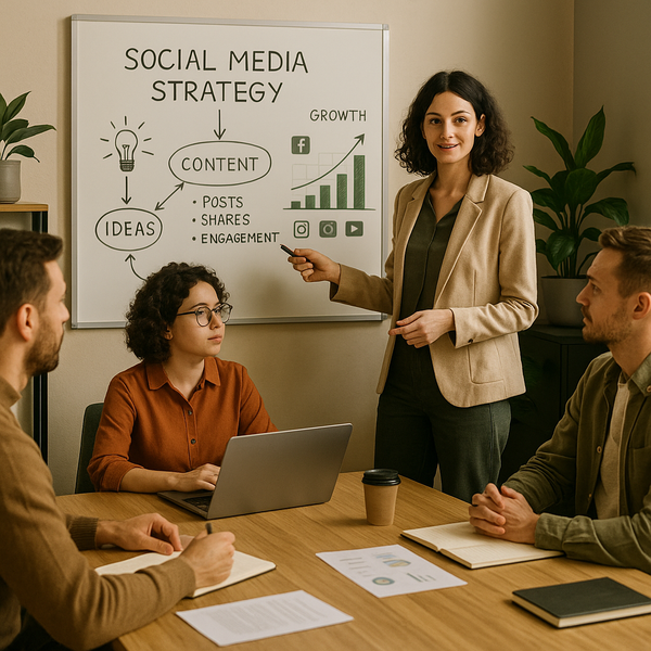 Creator neurodivergente che pianifica una strategia social media marketing con appunti, calendario e smartphone su una scrivania