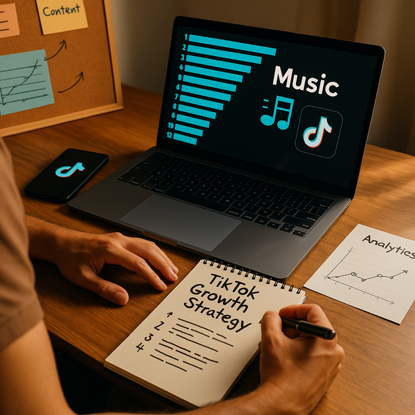 Tela de celular mostrando músicas em alta no TikTok e análises de criadores em abril de 2026