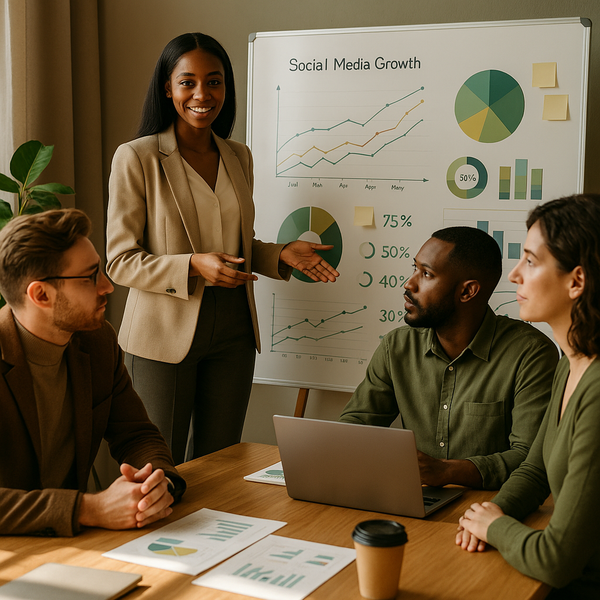 Painel de analytics de redes sociais com métricas e gráficos de desempenho