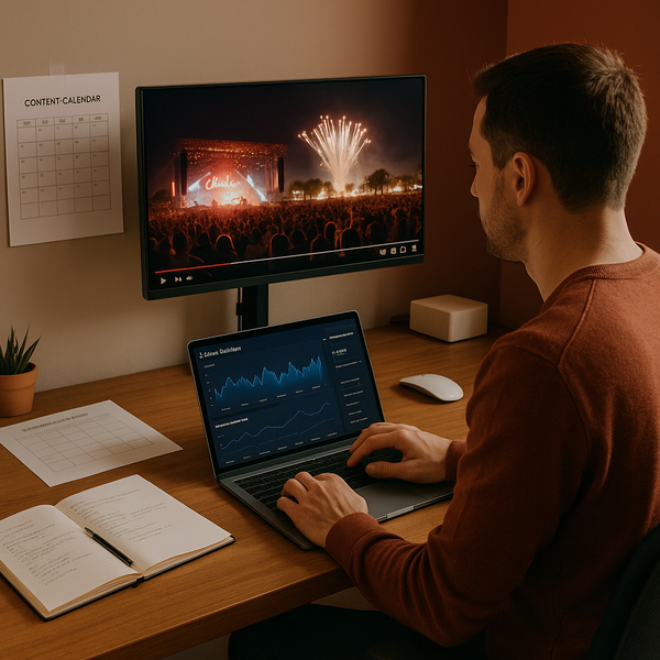 Coachella-podium met een YouTube-livestream op een smartphone